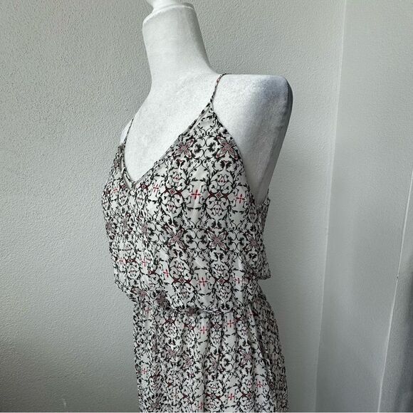 Sienna Sky Maxi Dress Black White Pattern Strappy Flowy V Neck SZ L - Picture 3 of 14